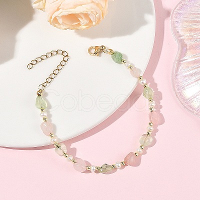 Natural Rose Quartz & Prehnite & Freshwater Pearl Beaded Bracelets BJEW-JB14268-1