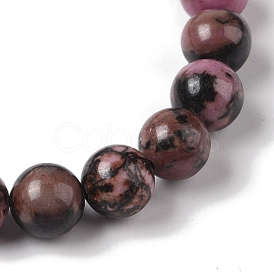 8mm Round Natural Rhodonite Braided Bead Bracelets BJEW-C067-01B-13-1