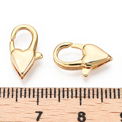 Brass Heart Lobster Claw Clasps KK-N254-14G-1