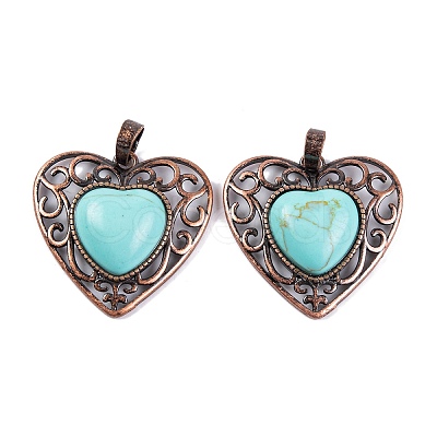 Synthetic Turquoise Peach Love Heart Pendants G-G158-01-04-1