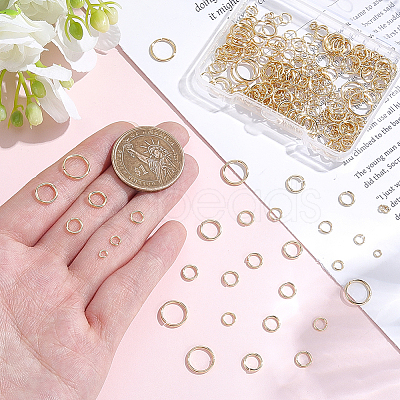 300Pcs 7 Styles Rack Plating Brass Open Jump Rings KK-BBC0027-30G-1