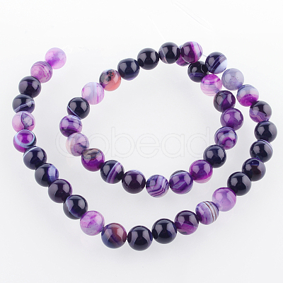 Natural Striped Agate/Banded Agate Round Bead Strands G-E233-02-1