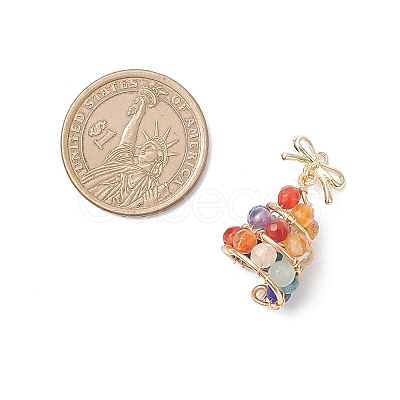 Natural Apatite & Green Aventurine & Lapis Lazuli & Citrine & Agate & Amethyst Faceted Round Beaded Copper Wire Wrapped Christmas Tree Pendants PALLOY-TA00334-1
