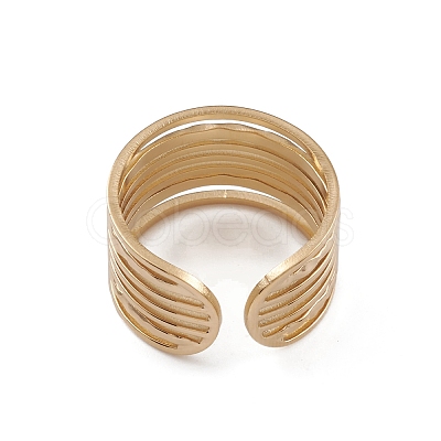 Ion Plating(IP) 304 Stainless Steel Multi Line Open Cuff Rings for Women RJEW-G285-10G-1