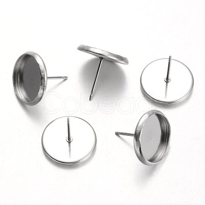 Tarnish Resistant Flat Round 304 Stainless Steel Stud Earring Settings STAS-M227-12mm-1