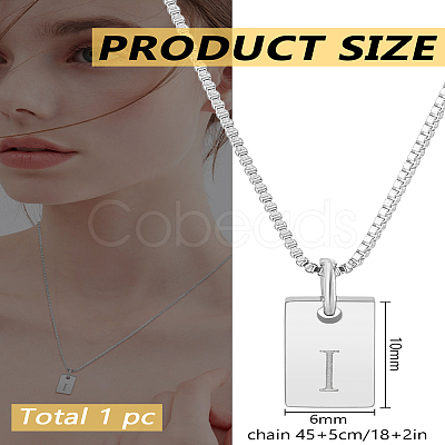 1Pc Stainless Steel Letter Rectangle Pendant Necklaces NJEW-LP0001-34I-P-1