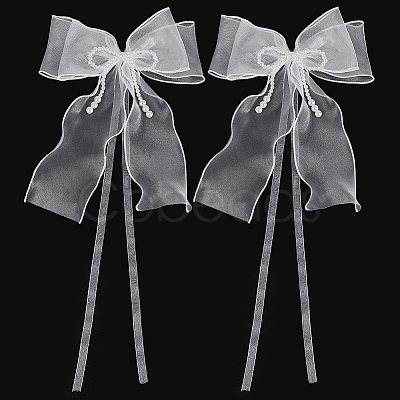 Bowknot Polyester Gauze with Plastic Pearl Curtain Holdback AJEW-WH0314-541-1