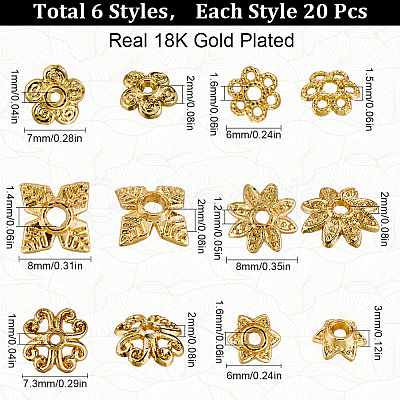 120Pcs 6 Style Alloy Bead Caps FIND-SC0008-73-1
