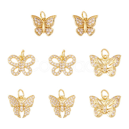 8Pcs 4 Styles Brass Micro Pave Cubic Zirconia Pendants KK-TA0002-33-1