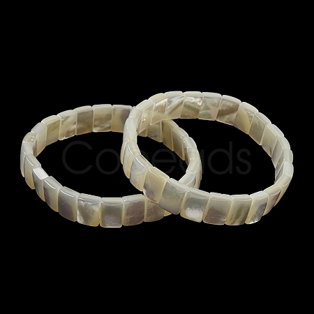 Natural White Shell Rectangle Beaded Stretch Bracelets BJEW-N030-01A-1