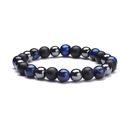 Round Stone Beads Stretch Bracelets BJEW-JB07259-02-1