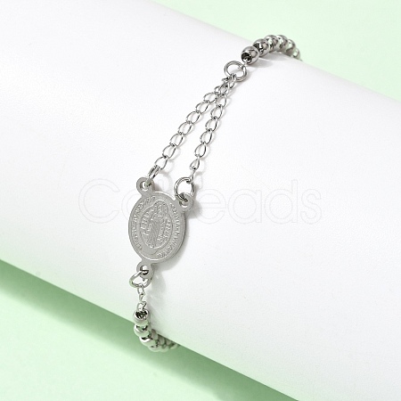 304 Stainless Steel Saint Benedict Cross Link Bracelets for Women BJEW-K295-02P-1