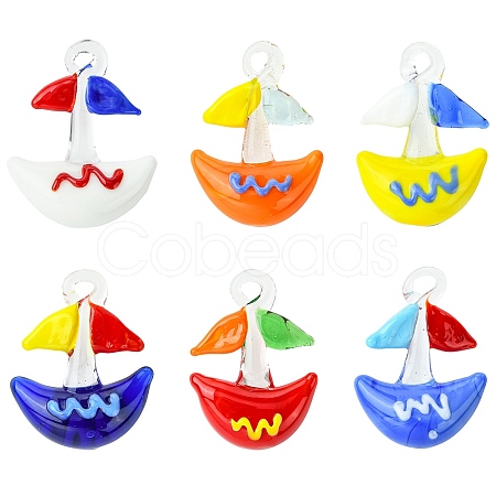 6Pcs 6 Colors Handmade Lampwork Pendants LAMP-CJ0003-03-1