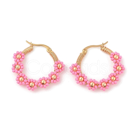 PVD Vacuum Plating 304 Stainless Steel Flower Hoop Earrings EJEW-U017-01G-01-1