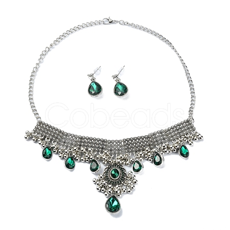 Rhinestone Teardrop Jewelry Set SJEW-D011-02AS-1