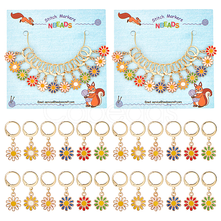 Alloy Enamel Sunflower Charms Locking Stitch Markers HJEW-PH01571-1