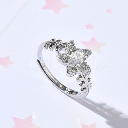 Brass Micro Pave Cubic Zirconia Finger Rings RJEW-C163-05P-1