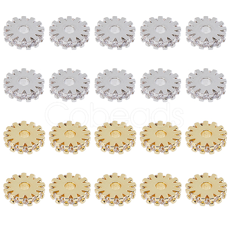 DICOSMETIC 20Pcs 2 Colors Brass Micro Pave Cubic Zirconia Bead Spacers ZIRC-DC0001-17-1