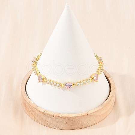 Brass Pave Cubic Zirconia Heart Link Chain Bracelets for Women KK-CBA68DA-10G-02-1