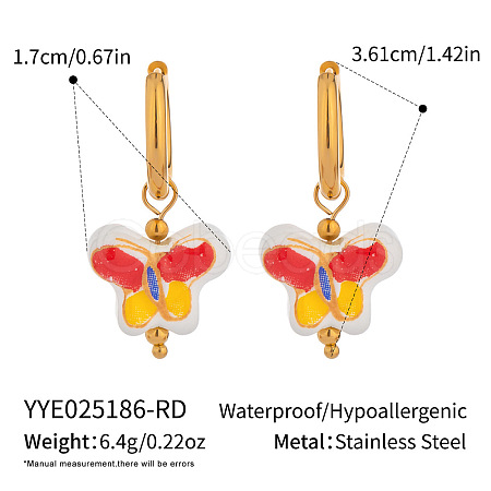 304 Stainless Steel Porcelain Butterfly Hoop Earrings ZL5376-2-1
