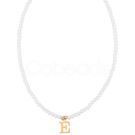 Imitation Pearl with Stainless Steel Pendants Necklaces NJEW-LP0001-51E-G-1