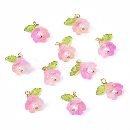 10Pcs Acrylic & Glass Flower Pendants PALLOY-YW00116-03-1