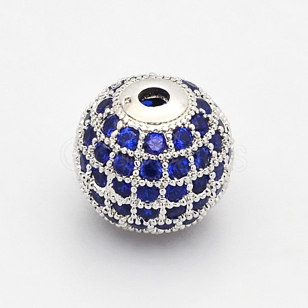 CZ Brass Micro Pave Grade AAA Blue Color Cubic Zirconia Round Beads KK-O065-8mm-03P-NR-1