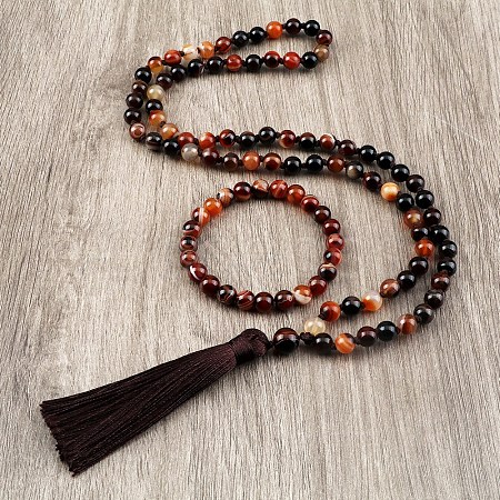 Natural Agate Round Beaded Pendant Necklaces & Bracelets Sets FS-WG9D102-19-1