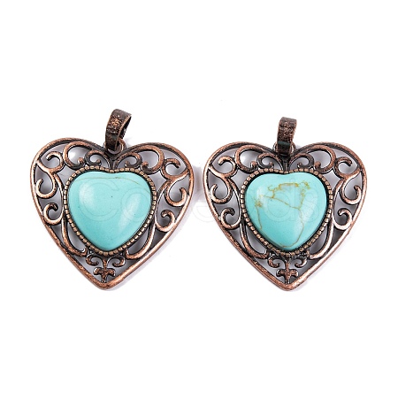 Synthetic Turquoise Peach Love Heart Pendants G-G158-01-04-1