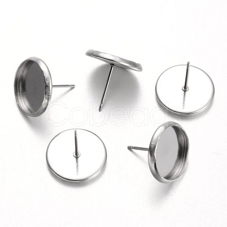 Tarnish Resistant Flat Round 304 Stainless Steel Stud Earring Settings STAS-M227-12mm-1
