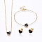 304 Stainless Steel Jewelry Sets, Pendant Necklaces & Stud Earrings & Bracelets, with Enamel, Heart, Golden, 16.93 inch(43cm), 7-1/8 inch(18cm), 9x10x2mm, Pin: 0.8mm