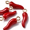 Alloy Enamel Pendants, Cadmium Free & Nickel Free & Lead Free, Light Gold, Horn of Plenty/Italian Horn Cornicello Charms, Red, 21x6x6mm, Hole: 2mm