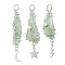 3Pcs 3 Styles Electroplated Natural Quartz Crystal Nuggets Copper Wire Wrapped Pendants, with Brass Moon Star Lightning Bolt, Silver Color Plated, Medium Aquamarine, 43.5~46x7.5~13.5x8~10mm, Hole: 3.5mm, 1pc/style