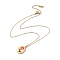 Enamel Oval with Birth Flower Pendant Necklace, Golden 304 Stainless Steel Jewelry for Women, November Chrysanthemum, 15.67~16.26 inch(39.8~41.3cm)