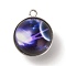 Galaxy Theme Luminous Glass Ball Pendants, Glow in the Dark, with Platinum Tone Alloy Edge, Midnight Blue, 25x21.5x20~21mm, Hole: 2mm