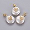 Natural Cultured Freshwater Pearl Pendants, with Brass Micro Pave Cubic Zirconia Findings, Nuggets with Heart, Long-Lasting Plated, Golden, Clear, 17~27x12~16x6~12mm, Hole: 4x2.5mm