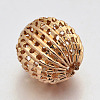 Round PVD Vacuum Plating Brass Hollow Filigree Corrugated Beads KK-L049-01-2