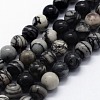 Natural Black Silk Stone/Netstone Beads Strands X-G-I199-11-10mm-1