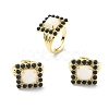 Synthetic Moonstone & Natural Black Agate Gemstone Rectangle Adjustable Ring RJEW-B030-01A-04-1