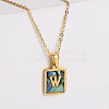 304 Stainless Steel Pave Natural Paua Shell Rectangle Initial Pendant Necklaces for Women FS-WG38E89-23-1