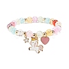 Candy Color Round Beaded Stretch Bracelet with Heart Unicorn Charm for Women BJEW-JB07636-04-1