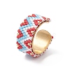 Glass Seed Beaded Wave Open Cuff Rings RJEW-MZ00008-1