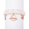 3Pcs 3 Style Shell Pearl & Glass Seed Beaded Stretch Bracelets Set BJEW-JB08705-02-5