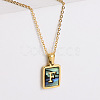 304 Stainless Steel Pave Natural Paua Shell Rectangle Initial Pendant Necklaces for Women FS-WG38E89-06-1