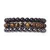 3Pcs 3 Styles Natural & Synthetic Mixed Gemstone Round Beaded Stretch Bracelets Set BJEW-JB10139-05-1