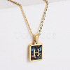 304 Stainless Steel Pave Natural Paua Shell Rectangle Initial Pendant Necklaces for Women FS-WG38E89-08-1