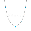 Vintage Synthetic Blue Turquoise 304 Stainless Steel Flat Round Link Chain Necklaces for Women QJ5506-1-2