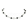 Star Alloy & Round Natural Eyeless Obsidian Link Chain Necklaces for Women NJEW-JN05135-2