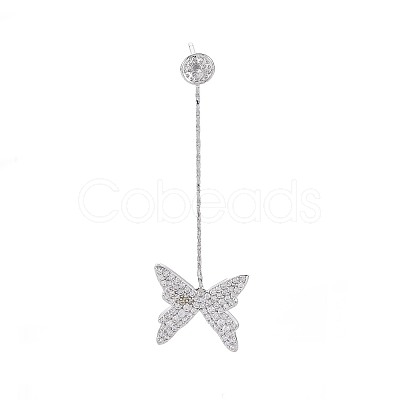 Brass Micro Pave Clear Cubic Zirconia Asymmetrical Stud Earring Findings KK-S356-775-1