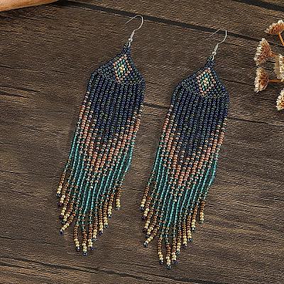 Bohemian Handmade Glass Seed Beads Rectangle Dangle Earrings PO2470-1